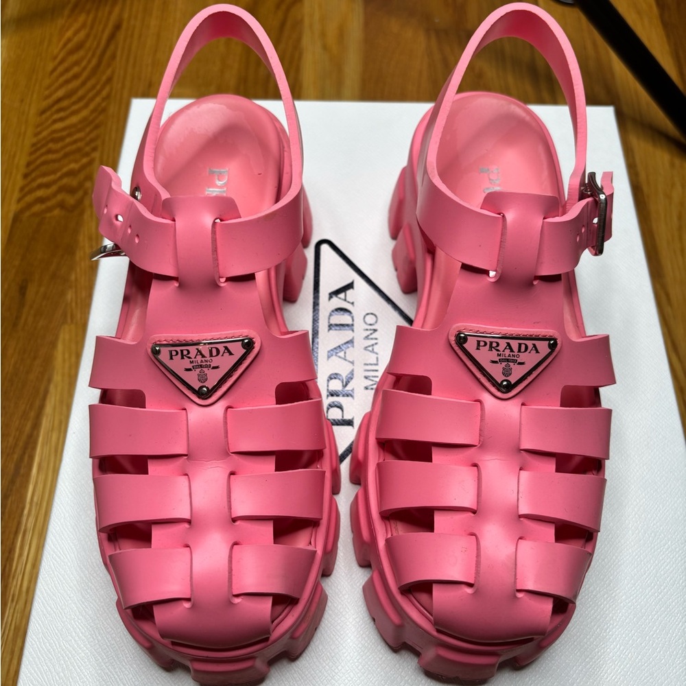 Prada Monolith Begonia Soft Cage Sandals 38